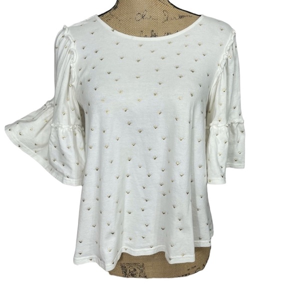 Altar'd State Tops - Altar’d State Sunburst Sparkle Tie Back Boho Top Size Small White and Gold
